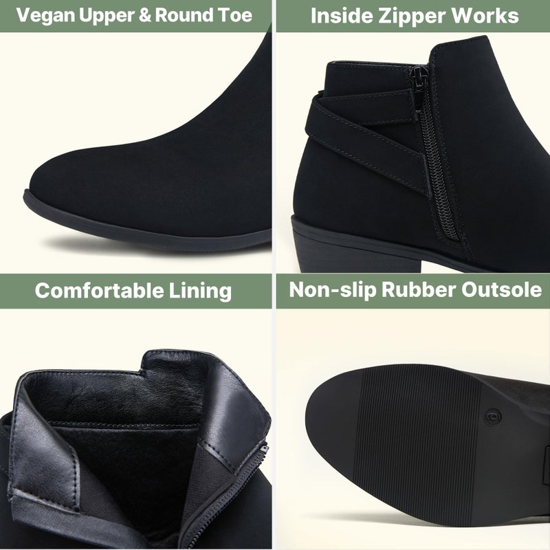Vepose Women's Short Ankle Boots, Low Heel Western Cowboy Booties, 911 - Black Nubuck, Size 11 US - with Buckle Side Zipper (CJY911 Black Nubuck 11) - Image 3